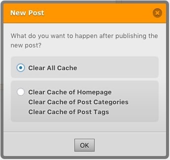 WP Fastest Cache new post dialog